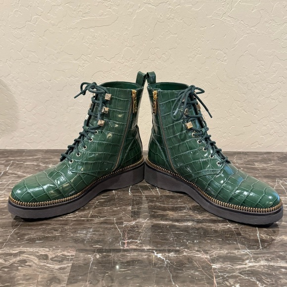 Michael Kors Haskell Crocodile Embossed Leather Combat Boots - Picture 9 of 14